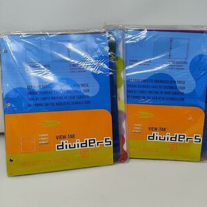 (2) Wilson Jones View Tab Premium Transparent Dividers 5 Tab Multi Color 5pk NEW